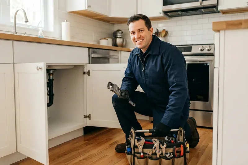 Plumbing repair technician at work