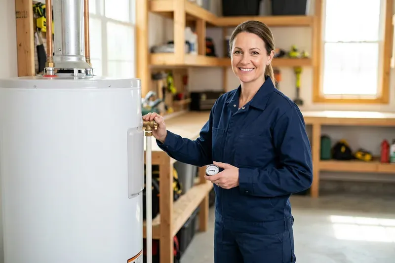 Water Heater repair technician at work